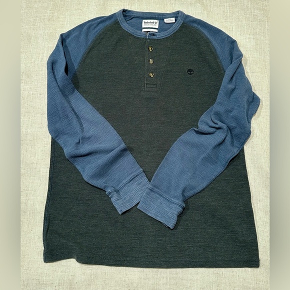Timberland Dark Green and Navy Henley Shirt - Picture 3 of 6